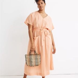 Madewell Dolman Sleeve linen blend midi dress.  Coral